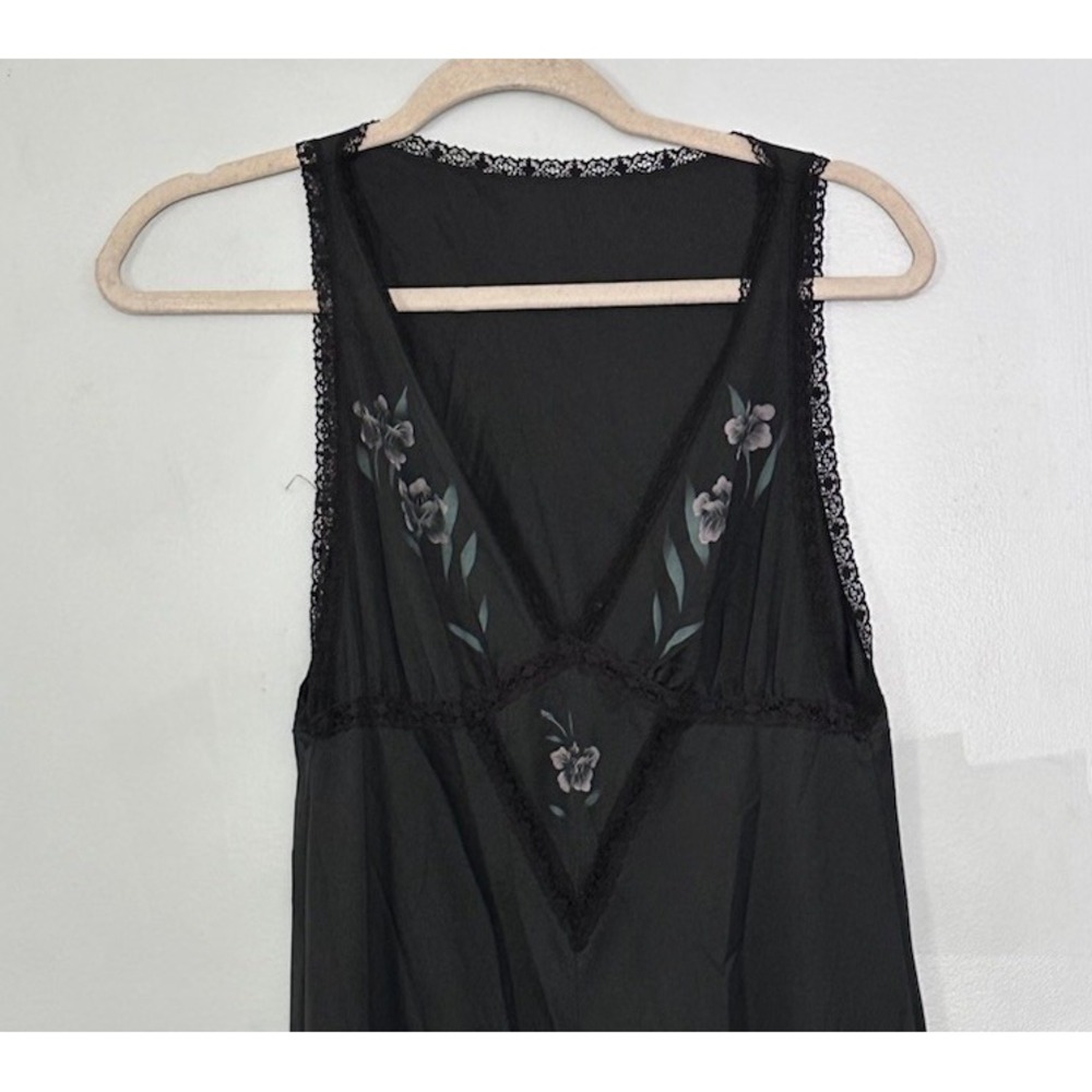 Vtg Tom Bezuda Barad Slip Dress Black Long Deep V Empire Waist Lace Trim